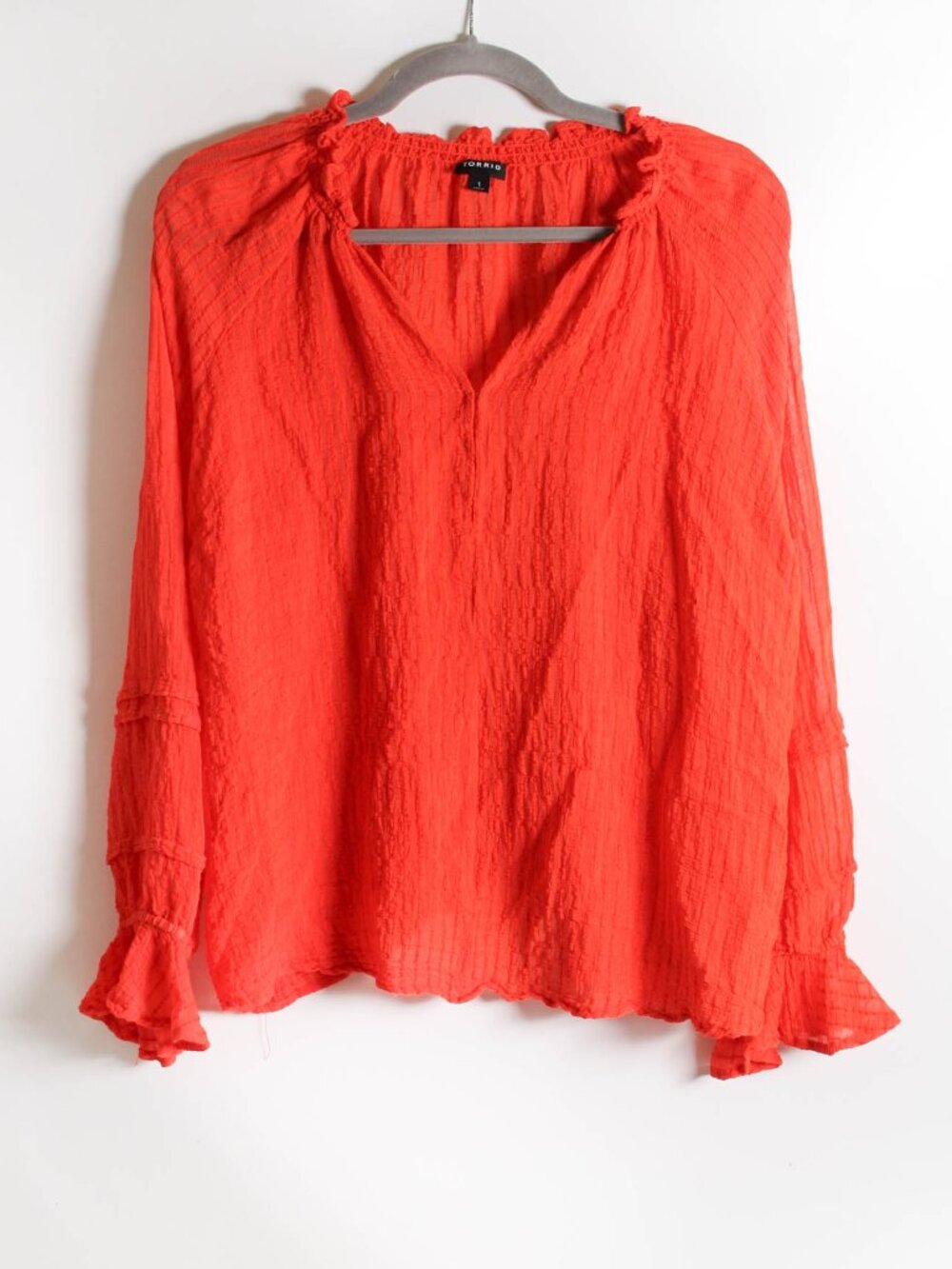 Torrid Orange Crinkle Blouse Size 1 Bell Sleeve Boho Top